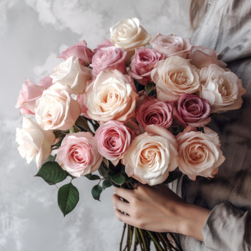 rose, roses, pink, rose flower, flowers, bloom, bouquet, romantic, hands, beautiful flowers, flower background, female, delicate, nature, vintage, flower wallpaper, marble, ai generated